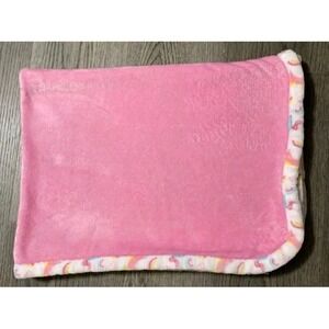 le Bebe FAVORITE Pink w/ Pink Unicorns & Rainbow Trim Baby Blanket Fleece